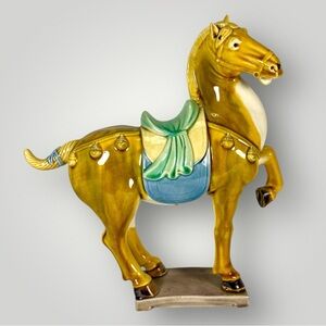 Vintage Chinese Tang Dynasty Style Sancai Glazed Horse Sculpture 8" Tall